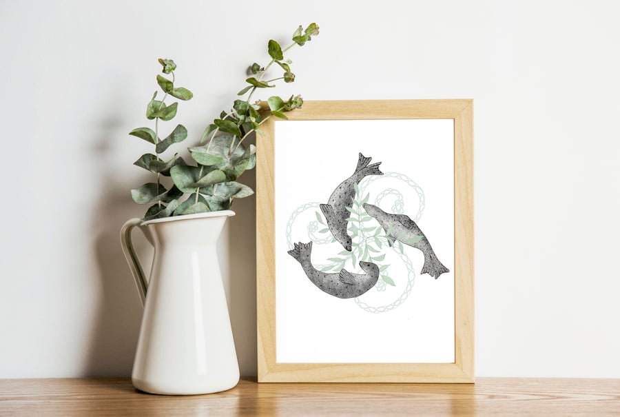 Celtic Selkies Mixed Media A4 Art Print