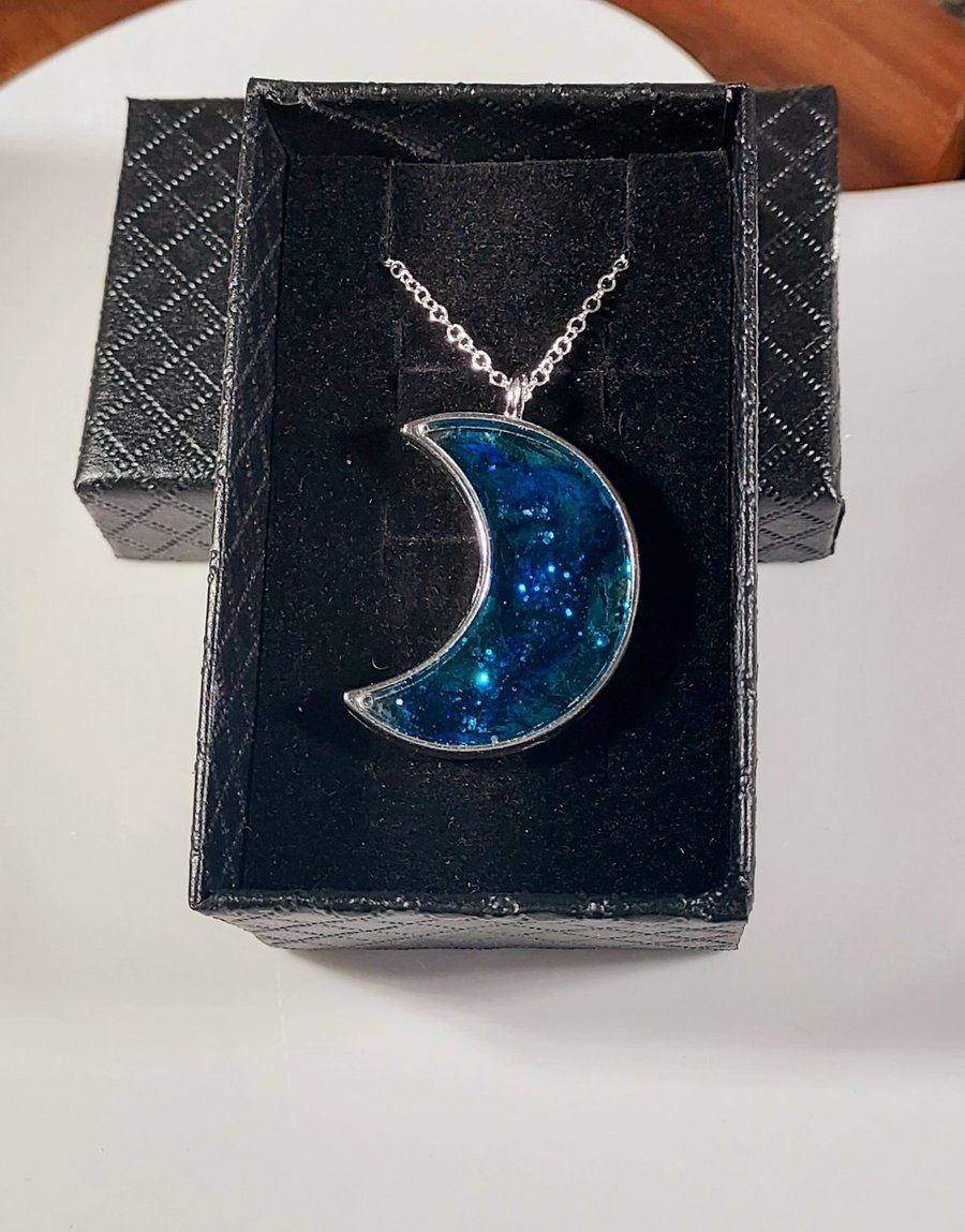 Blue Moon Resin Pendant Necklace 