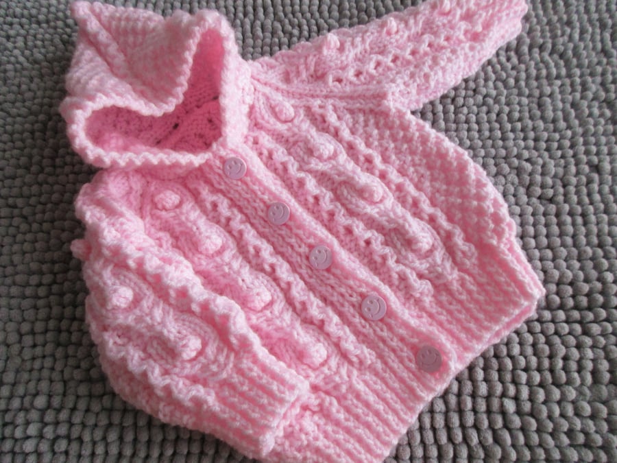 16" Pink Aran Jacket with Hood