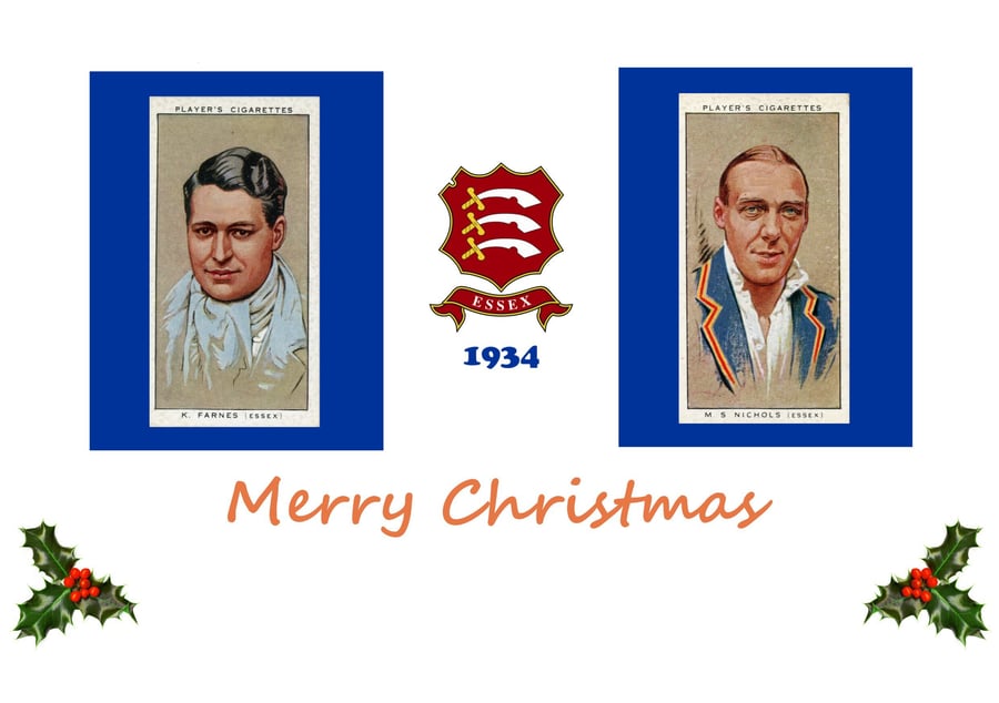 Cricket vintage 1934 design Christmas card. Essex. FREE UK Postage