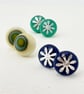 Green Fused Glass Fine Silver Flower Stud Earrings - Image 5