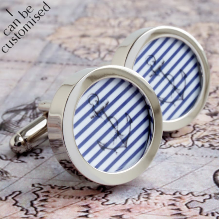 Vintage Striped Anchor Cufflinks Nautical and Seaworthy