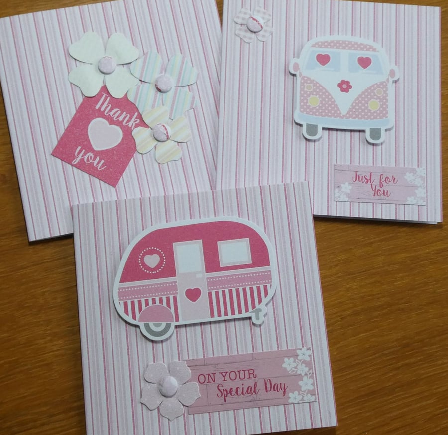 Beautiful Bundle Pack of 3 cards - Pink Retro