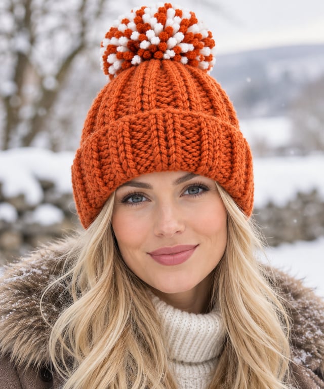 Ladies Super-chunky Hand-knitted Bobble Hat, Burnt Orange 