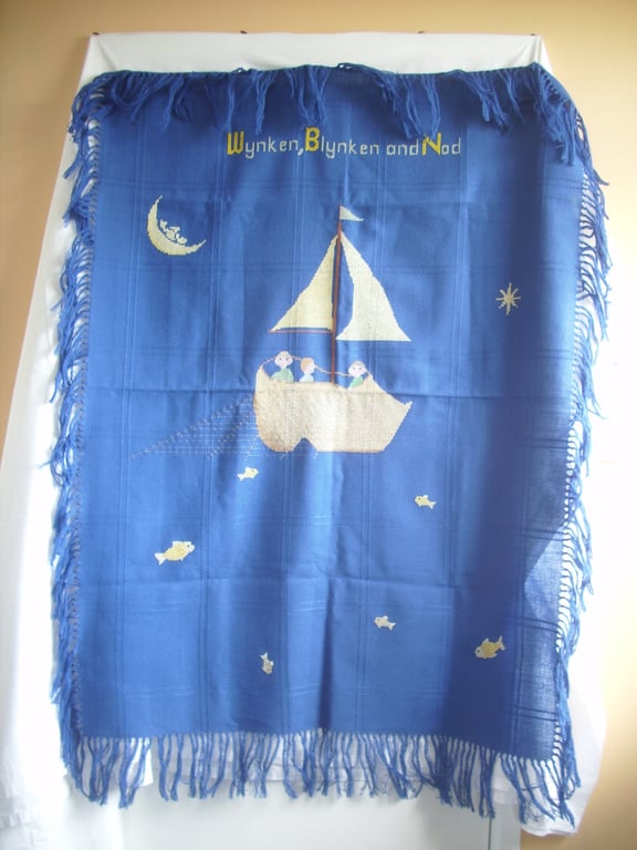 'Wynken Blynken and Nod', cot blanket, hand embroidered