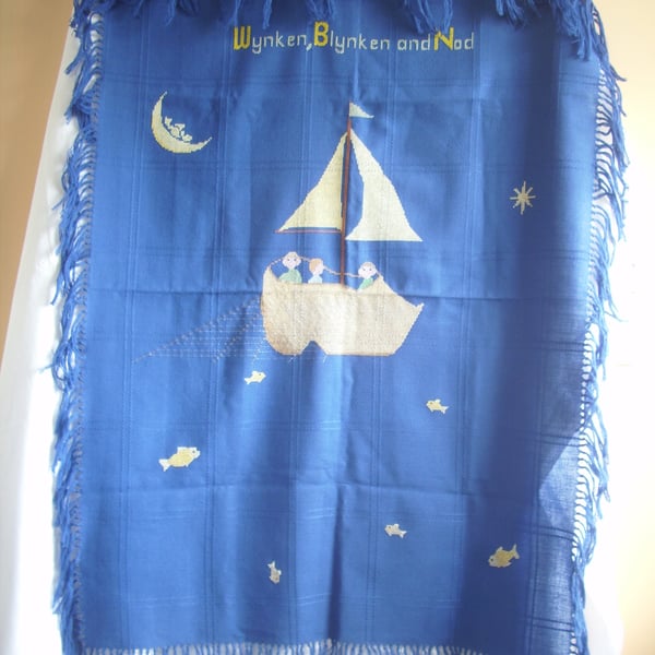 'Wynken Blynken and Nod', cot blanket, hand embroidered