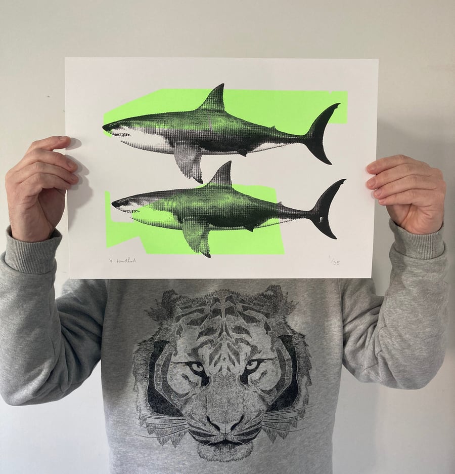Screen Printed Poster - 'Shark Tank (Neon Green and Black).'