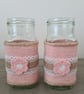 Set Of 2 Rose Pink Macrame Yarn Wrapped Vases