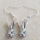 silver plated hare rabbit bunny charms earrings hypoallergenic earrings