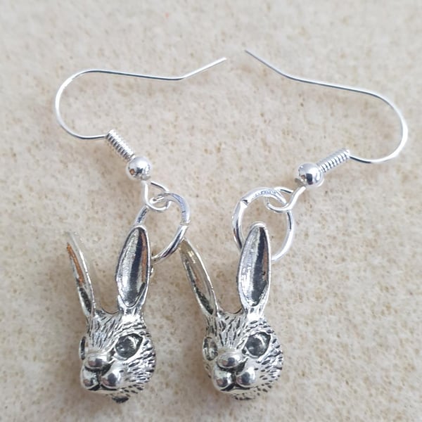 silver plated hare rabbit bunny charms earrings hypoallergenic earrings