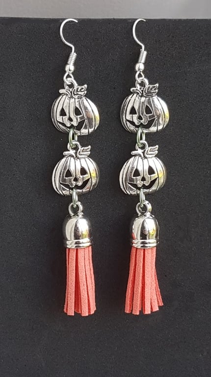 Pumpkin Spice Double Pumpkins Dangle Earrings. 