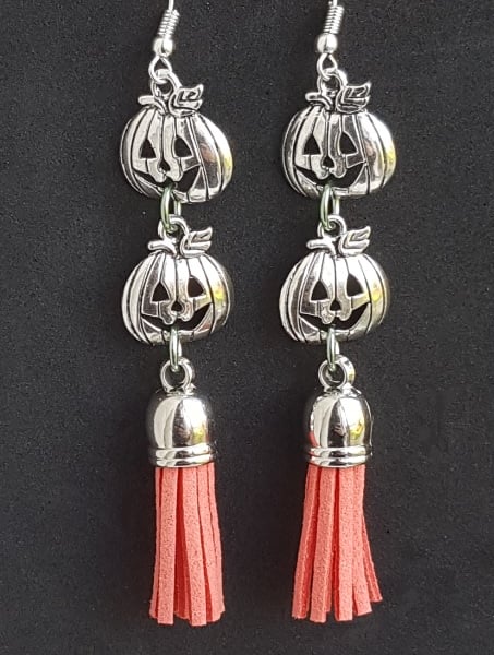 Pumpkin Spice Double Pumpkins Dangle Earrings. 