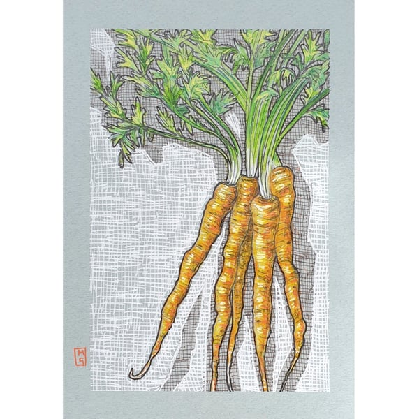 Carrot original wall art, vegetable drawing, small kitchen art