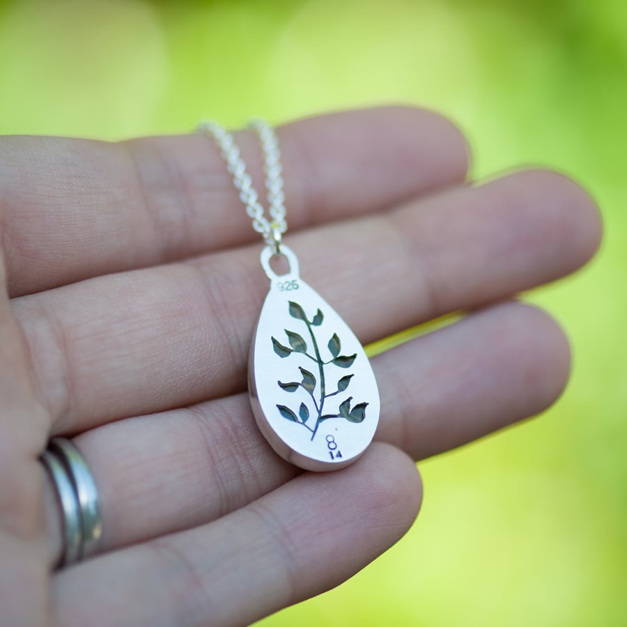 Green Ocean Jasper Necklace with Leaves Handmade from Sterling Silver