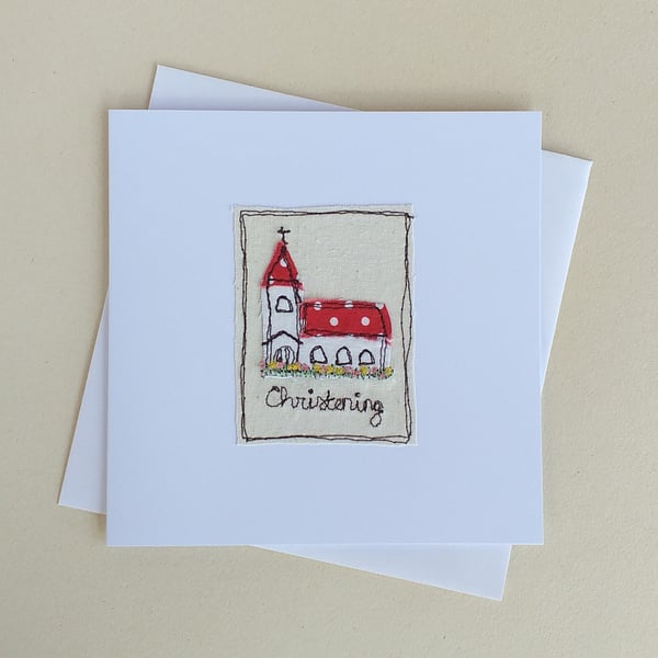 Personalised Embroidered Church Christening Card