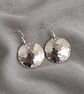 Silver Disk Earrings Aluminium, Hammered Texture Statement Drop Earrings - Image 2