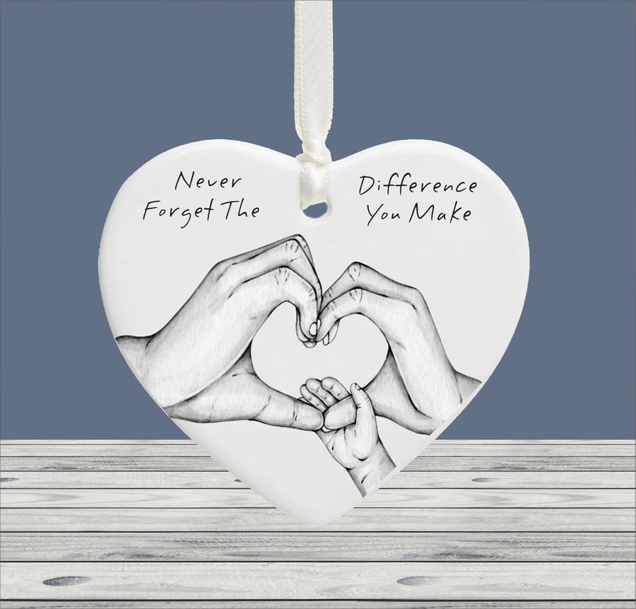 Never Forget The Difference You Make Ceramic Heart Midwife Keepsake Gift