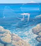 Enchanted - a magical realism blue seascape with birds painting