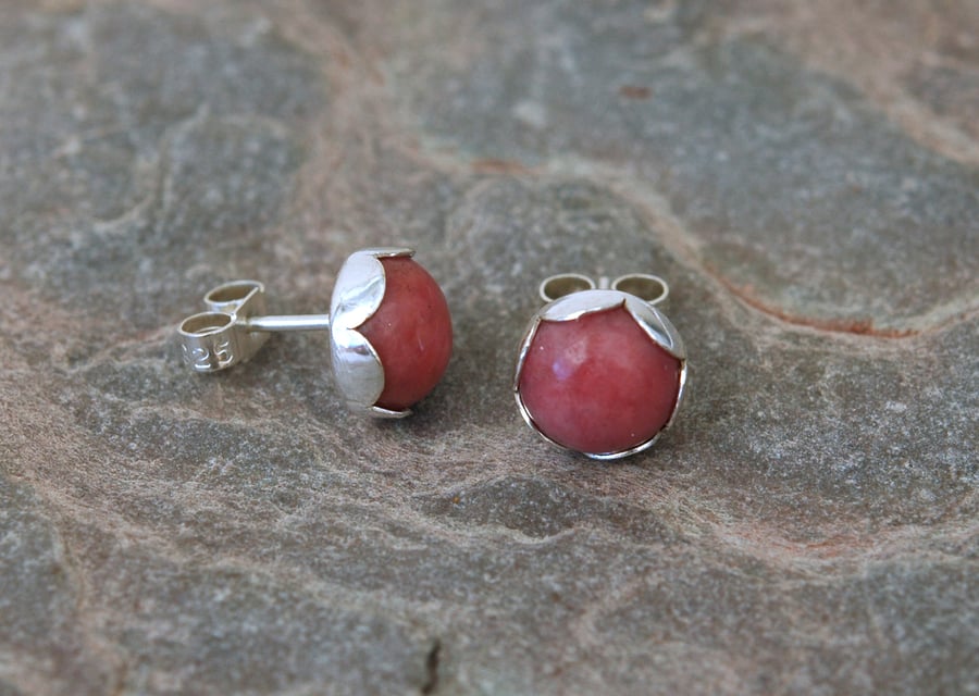 Sterling Silver and Rhodonite Flower Petal Stud Earrings