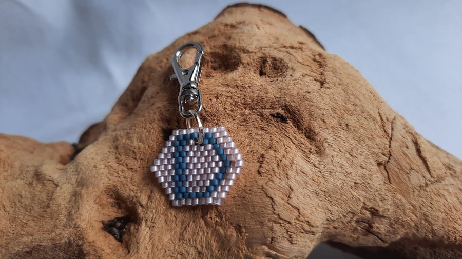 Hexagonal Bag Charm - Key Ring Featuring Letter "D"