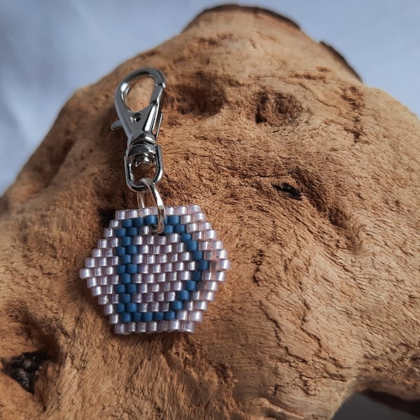 Hexagonal Bag Charm - Key Ring Featuring Letter "D"