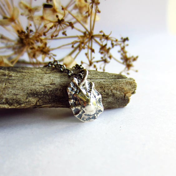 Silver Limpet Sea Shell Necklace - Oxidised Fine Silver