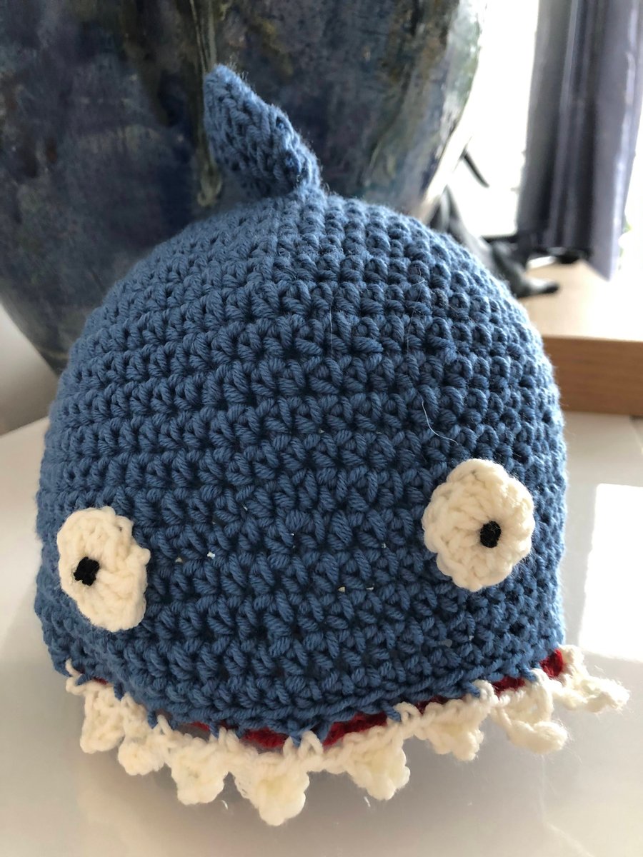 Crochet Child or Teenage Shark Beanie Drops Merino wool