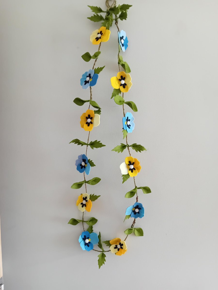 Handmade Felt Pansy Garland, home decor