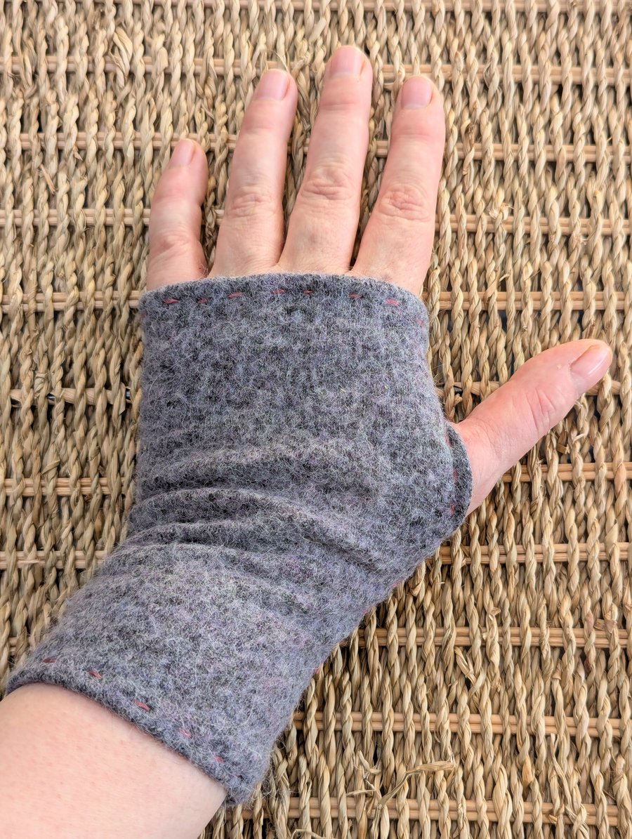 Soft lilac grey angora wool mix Wrist Warmers Upcycled from recycled knitwear 