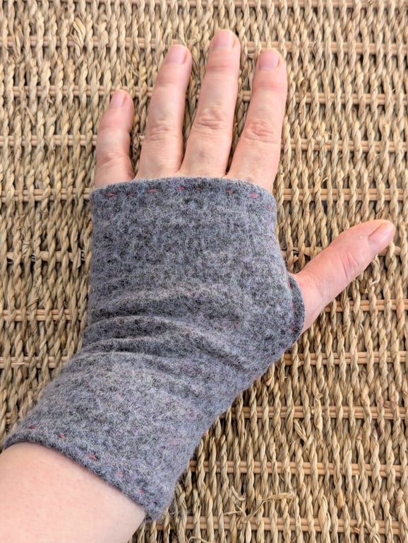 Soft lilac grey angora wool mix Wrist Warmers Upcycled from recycled knitwear 