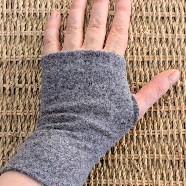 Soft lilac grey angora wool mix Wrist Warmers Upcycled from recycled knitwear 