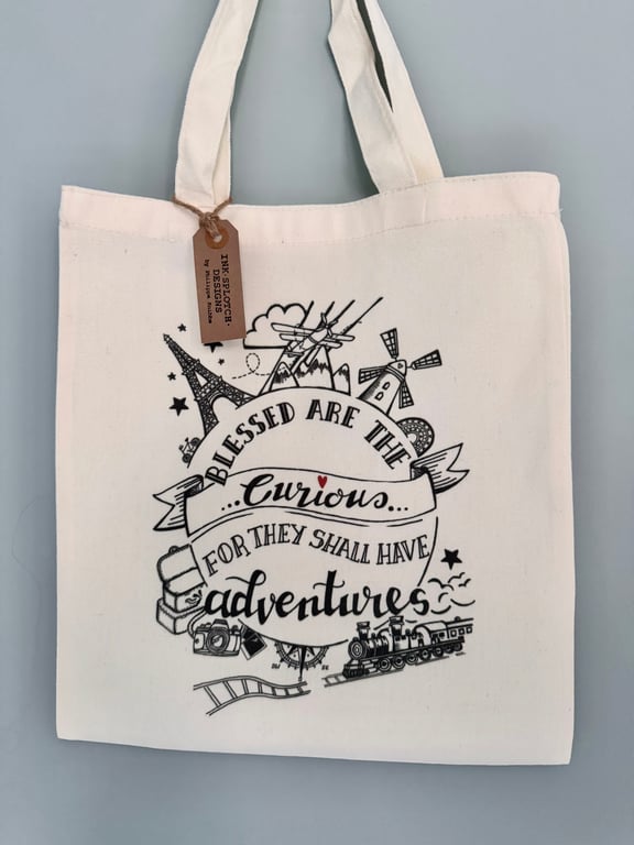 Individually Printed Tote Bags with Original Adventure Illustration 