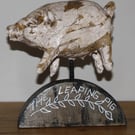 THE LEAPING PIG. PAPER MACHE FOLK ART STYLE, HOME DECOR