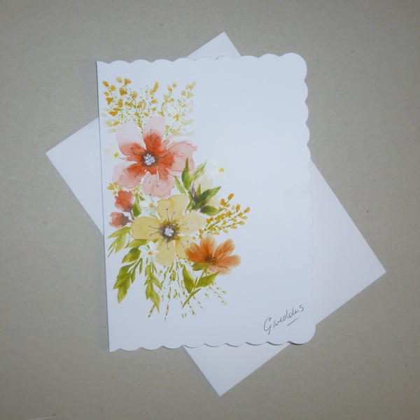 hand painted original art floral greetings card ( ref FA 324 A5 )