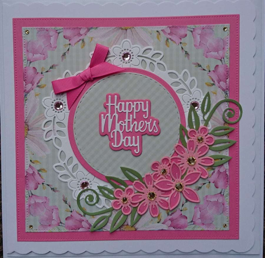 Mother's Day Card Happy Mother's Day White Pink Flowers Daisy Floral