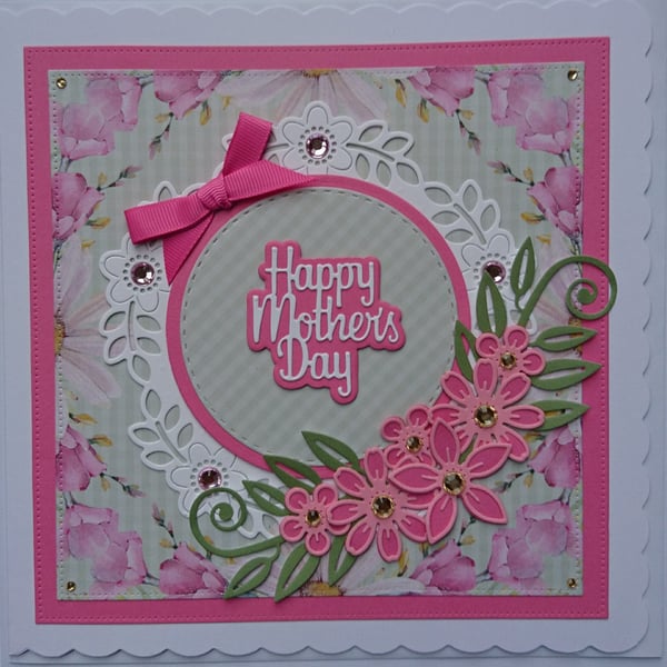 Mother's Day Card Happy Mother's Day White Pink Flowers Daisy Floral