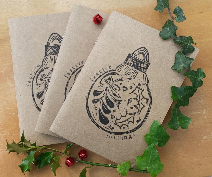 'Festive Jottings', Lino Printed Sketchbook