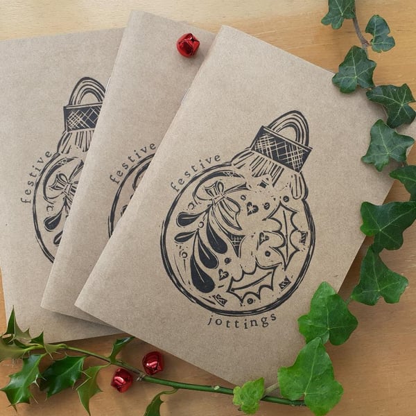 'Festive Jottings', Lino Printed Sketchbook