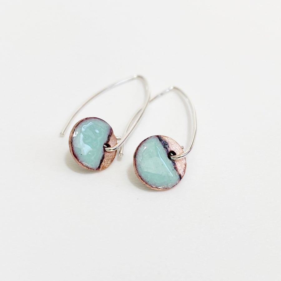 Copper and Enamel Dangle Earrings in Duck Egg Blue 
