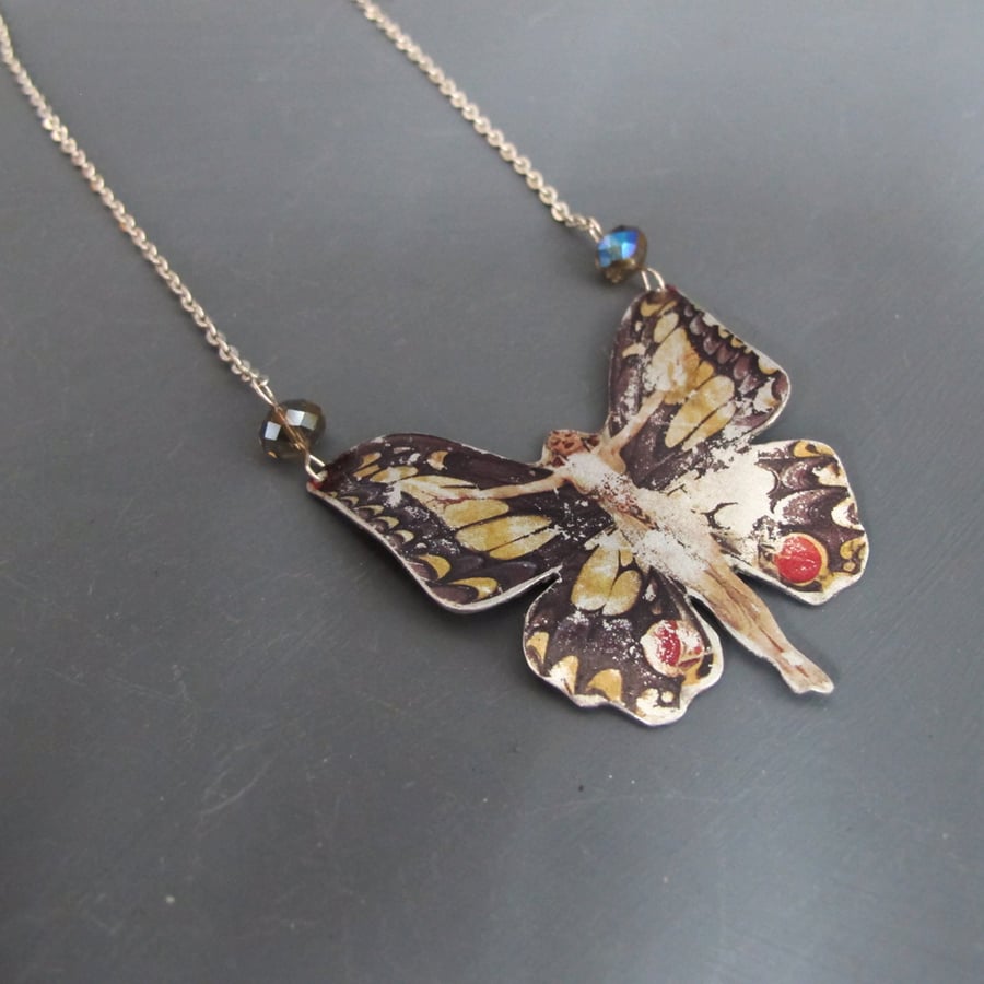 Aluminium & Glass Bead Butterfly Lady Fairy Necklace