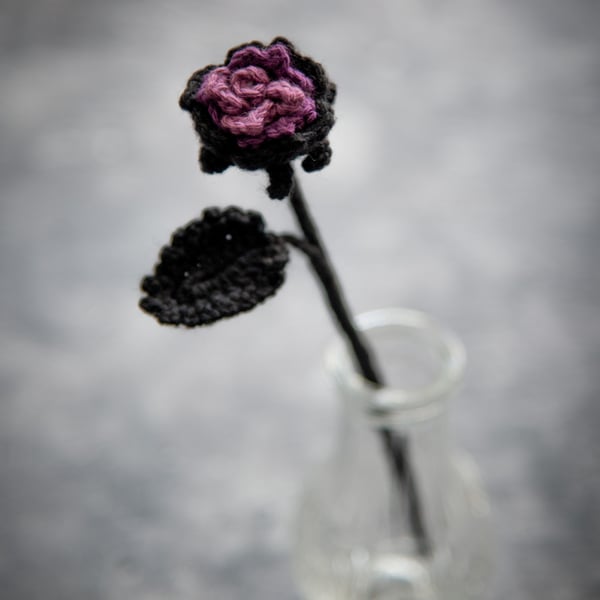 Black and Purple Rose Crochet Bookmark 