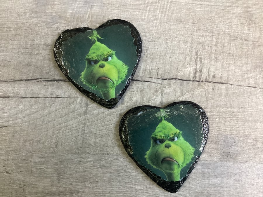 Grinch decoupage coasters x 2