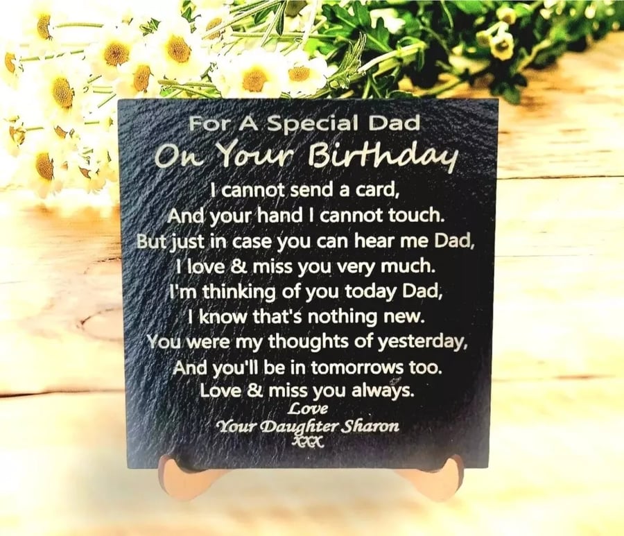 Personalised Dad grandad birthday memorial remembrance in memory slate plaque