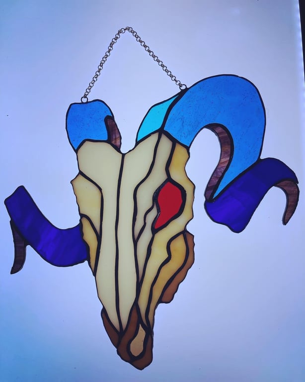 Stained Glass Sheep Skull Suncatcher, glass art, nature