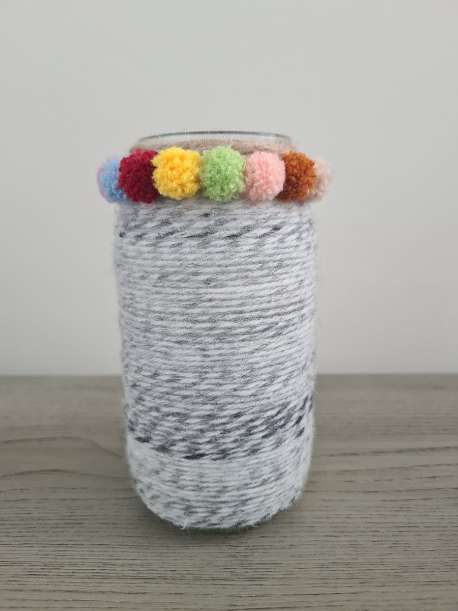 Yarn wrapped pom pom vase