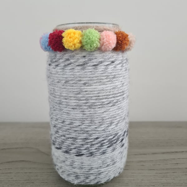Yarn wrapped pom pom vase