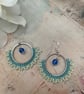 Pretty blue and mint daisy design glass beaded earrings, boho jewellery  - Image 3