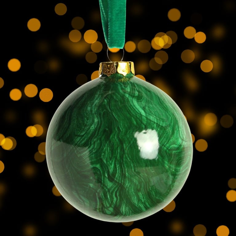Espirito dos Minerais Luxury hand marbled ceramic Christmas bauble "Malaquita"