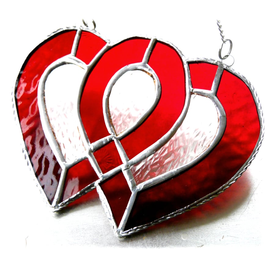 Entwined Heart Suncatcher Stained Glass Ruby 40th Wedding 018