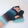 Seconds Sunday Fingerless Crochet Mitts Aqua Teal Charcoal Navy Blue